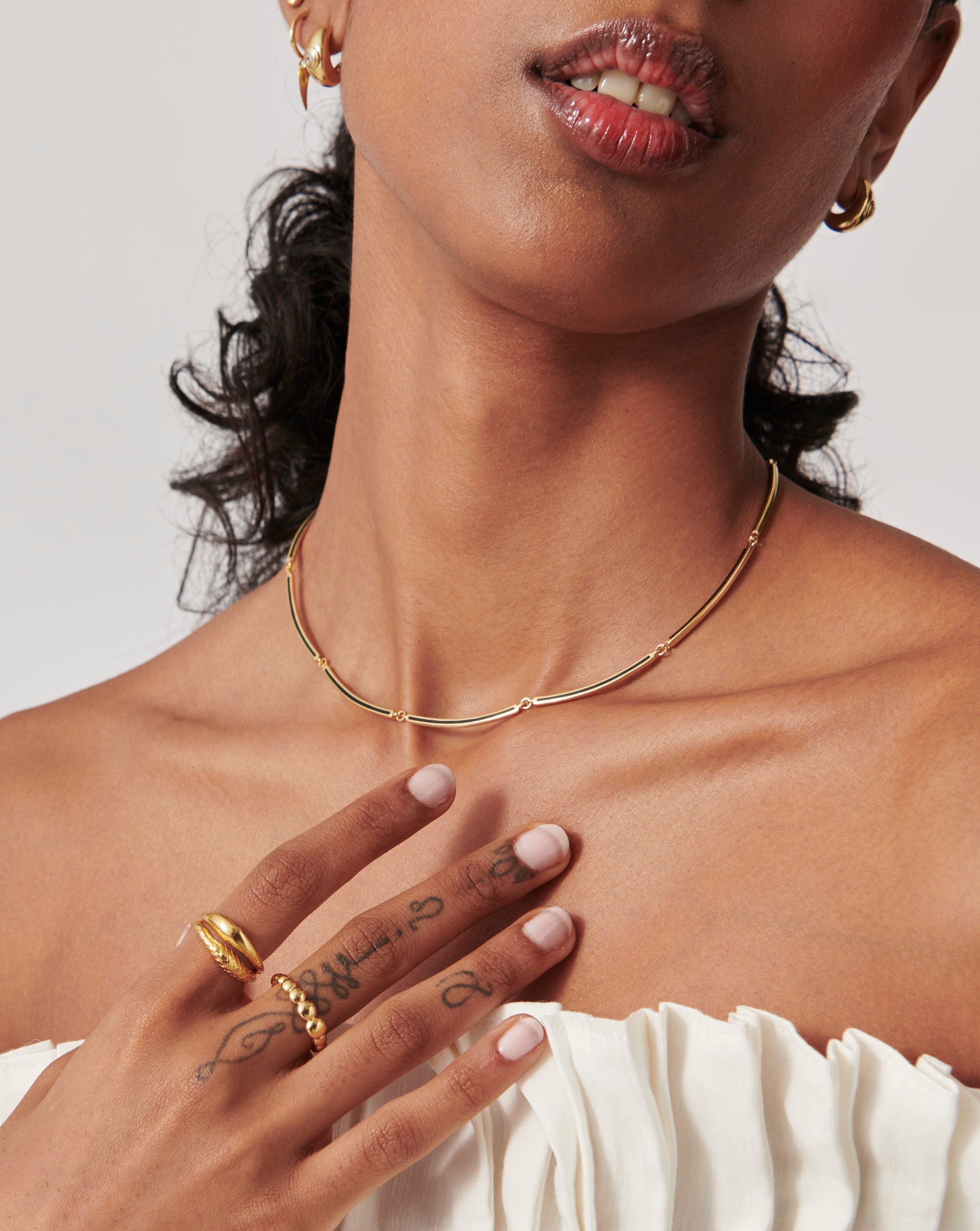 18K Gold Plated Enamel Reversible Byline Link Choker Necklace - Elegant Layering Piece for Women, Perfect for Parties, Dates & Everyday Wear