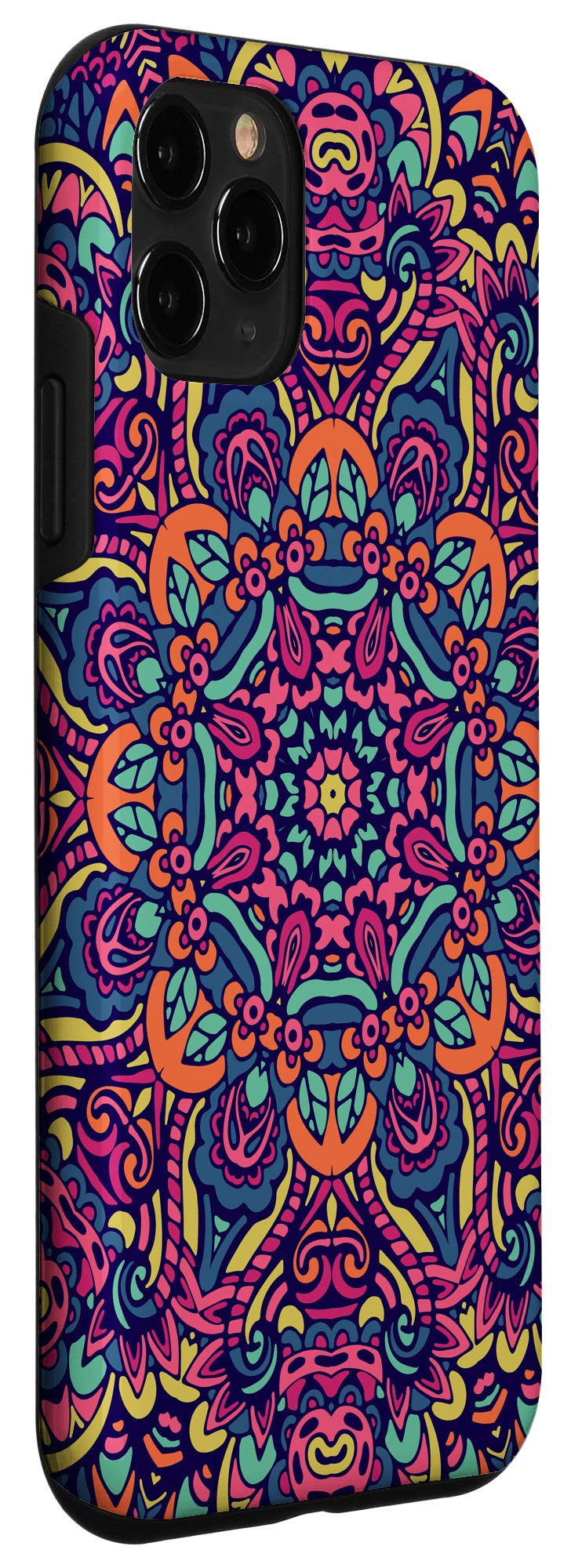 **iPhone 11 Pro Case - Pink Retro Floral Mandala Design, Bohemian Hippie Style Cover for Women & Girls | Perfect for Travel, Festivals & Boho Fashion**