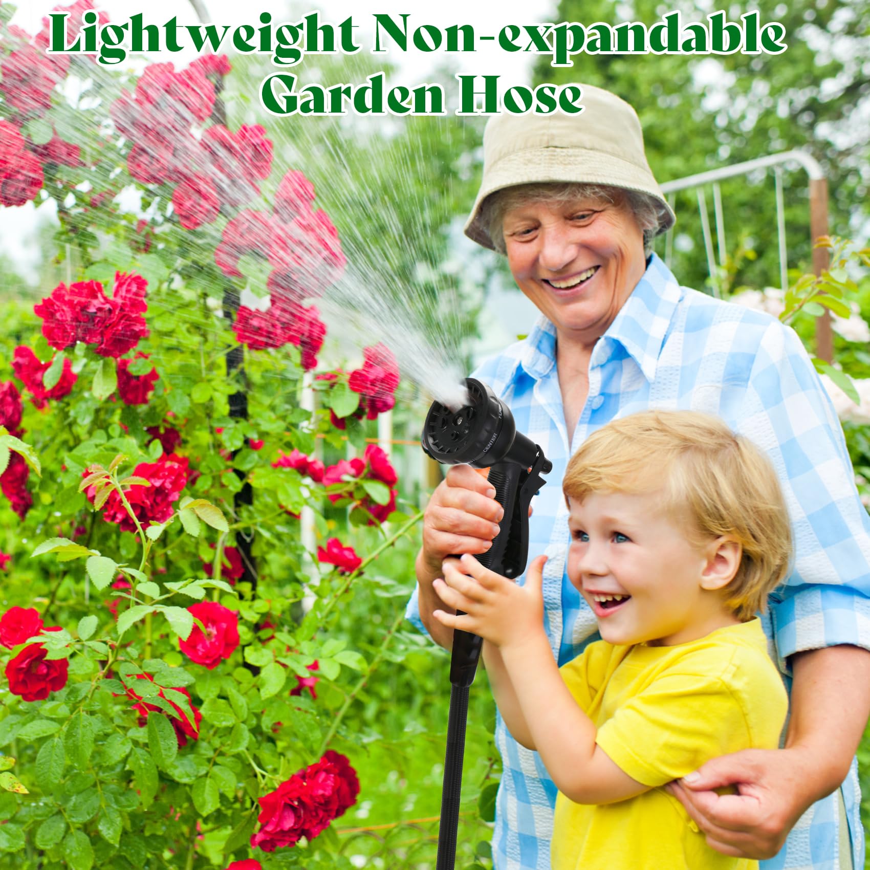 Flantor 25ft Non-Expandable Garden Hose with 8-Pattern Spray Nozzle - Lightweight, Durable, Leak-Proof & Kink-Free Water Hose for Lawn Care, Gardening, and Outdoor Cleaning