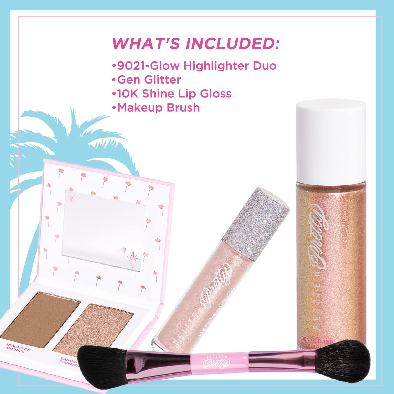 Petite 'n Pretty Kids Makeup Set (Gold) - Non-Toxic Face & Body Glitter Makeup Kit for Girls, Tweens & Teens - Includes Highlighter, Shimmer, Lip Gloss & Brush - Made in USA - Perfect for Birthday Parties, Dress-Up & Playtime
