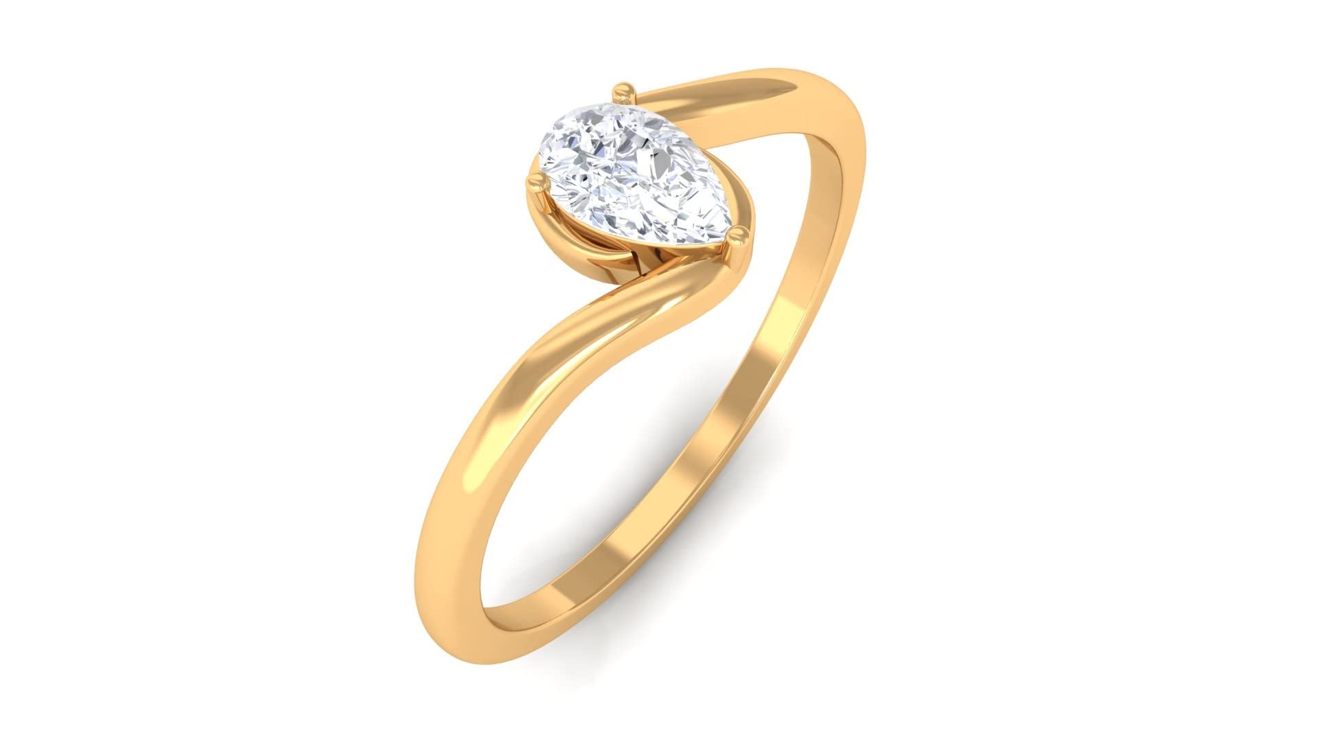 1/4 CT Pear Cut Diamond Solitaire Ring for Women - 14K Solid Gold Teardrop Diamond Minimalist Ring, Elegant Bypass Promise Ring | Perfect for Engagement, Anniversary, Valentine's Day & Special Occasions