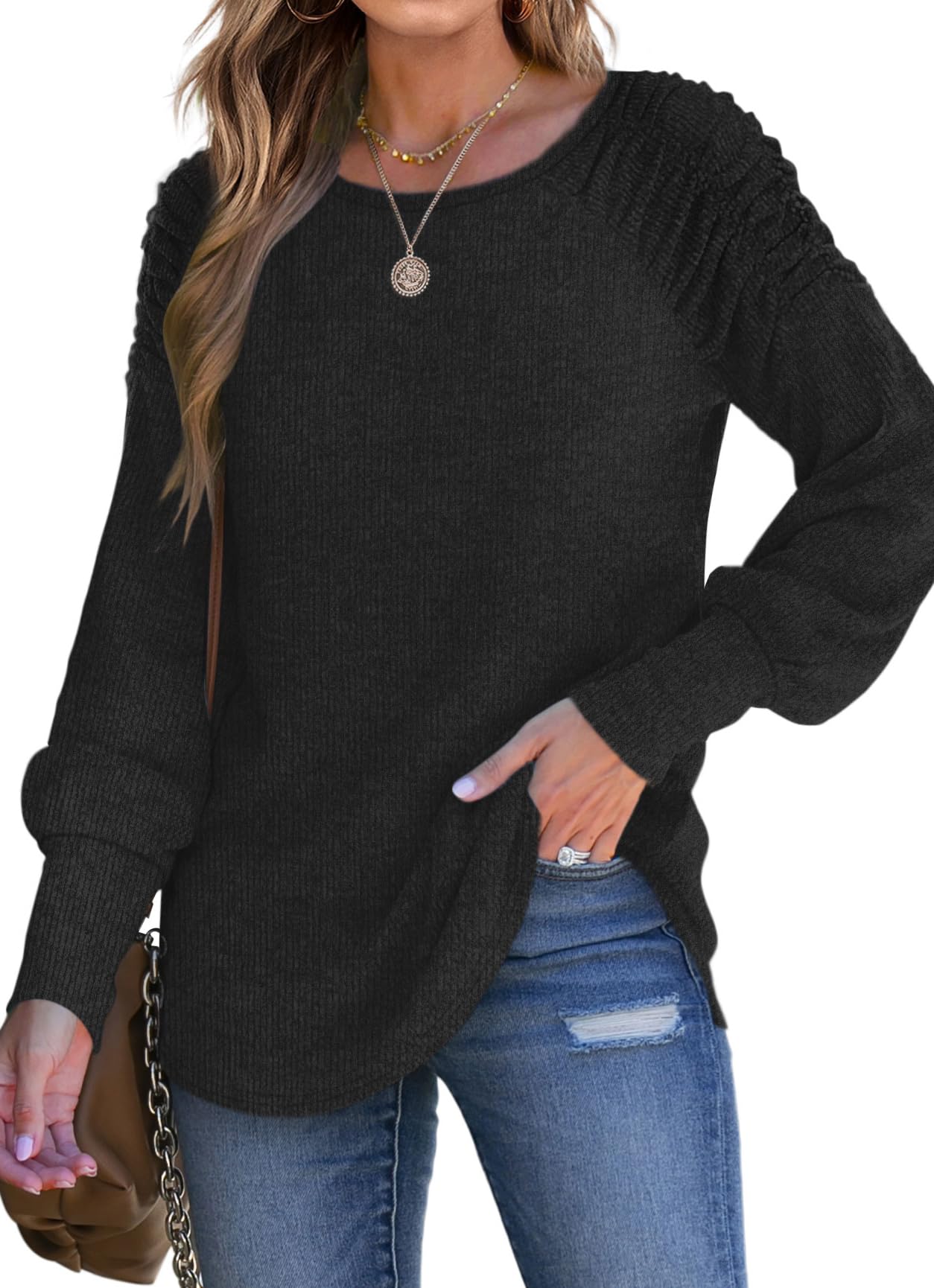 Dofaoo Women's Lightweight Long Sleeve Tunic Sweater - Soft Crew Neck Loose Fit Pullover Top for Fall & Winter | Casual Office Wear, Layering, Daily Outfits