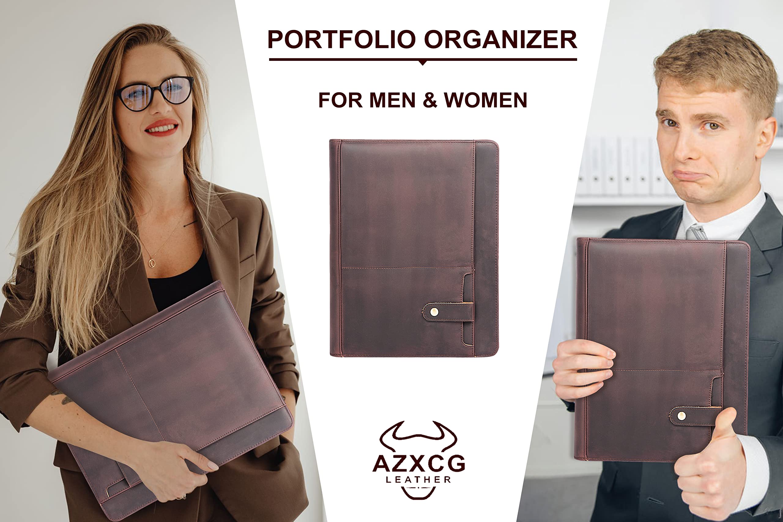 Premium Handmade Leather Portfolio for Men - Zippered Business Document Organizer with A4/Letter Size Capacity & iPad 12.9