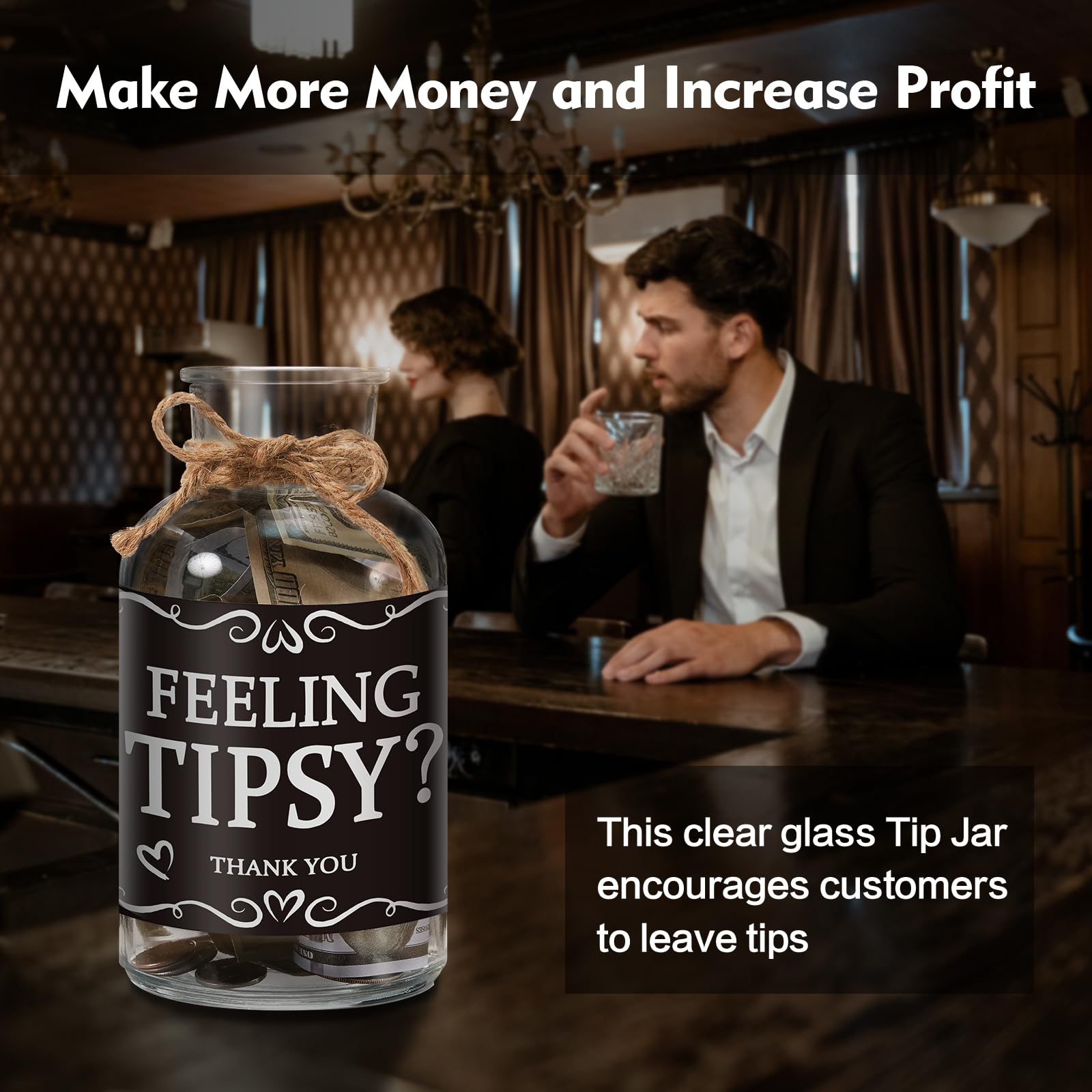Glass Tip Jar for Money - Ideal for Bartenders, Bars, Restaurants & Musicians - Clear Tip Collection Box with Lid - Perfect for Countertop Tips, Events & Cash Gifts
