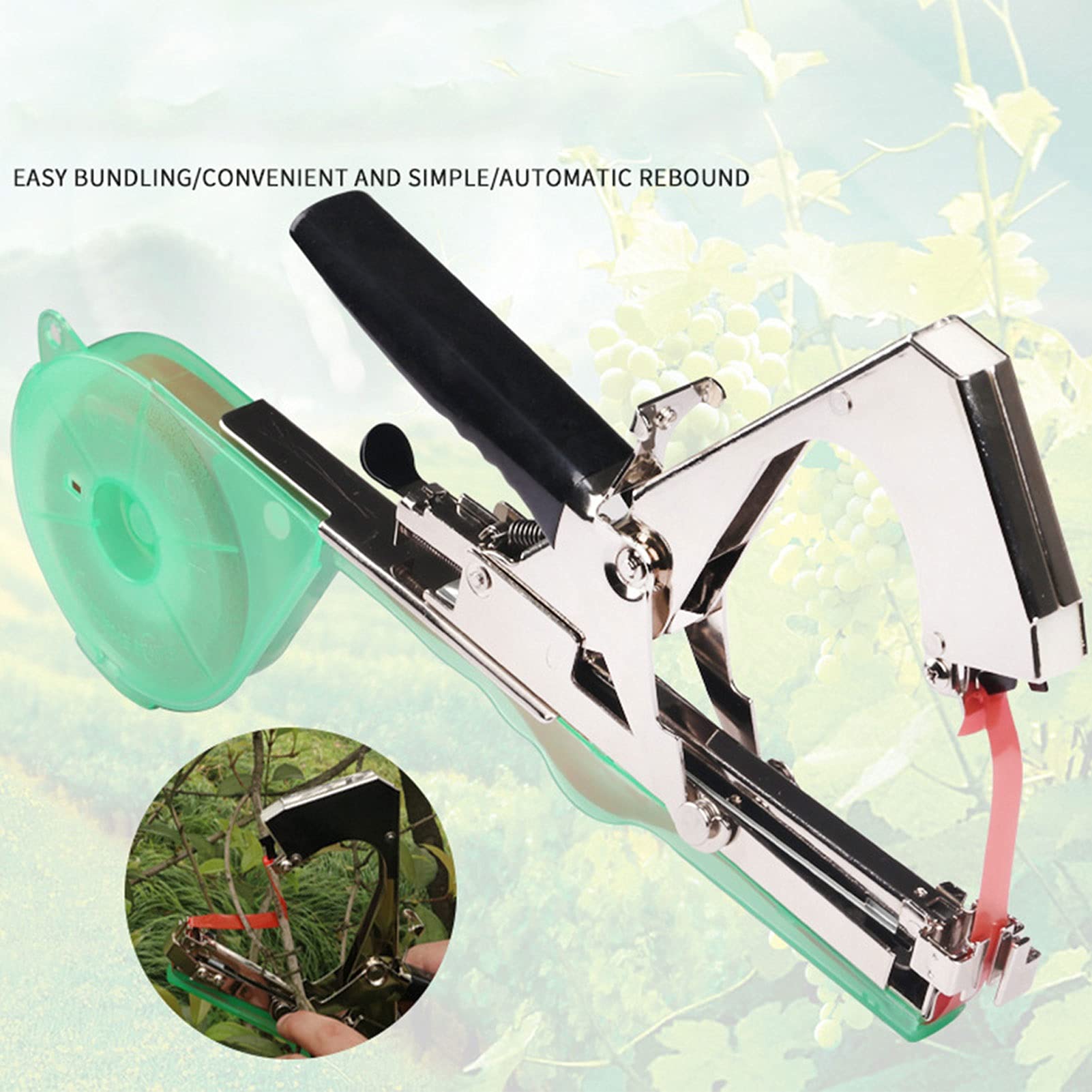 Portable Manual Plant Tape Machine - Garden Vineyard Tool with Spare Tape & Staples for Grapes, Raspberries, Tomatoes & Vining Vegetables | Perfect for Home Gardening, Vineyard Support & Vegetable Trellising
