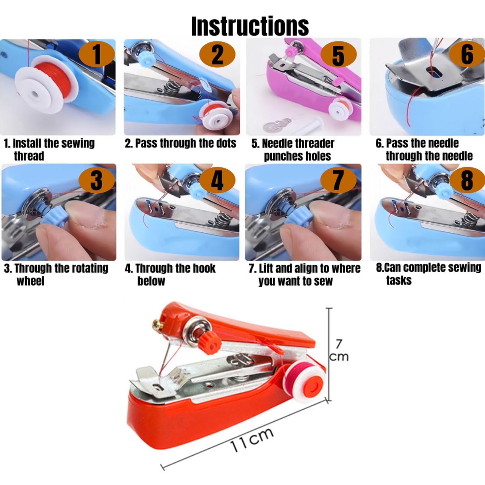 2024 Tinytailor Mini Sewing Machine - Portable Handheld Sewing Tool Kit for Quick Repairs (White) | Perfect for Travel, Emergency Fixes & DIY Crafts