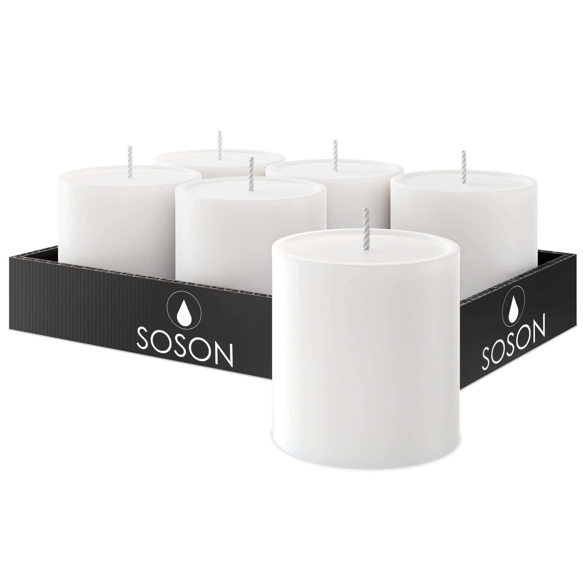 Simply Soson Premium 3x3 Inch White Unscented Pillar Candles - Set of 6 Large Decorative Candles for Candle Holders, Weddings, Fall Decor & Home Centerpieces - Bulk Pillar Candles for Table Decorations & Special Occasions