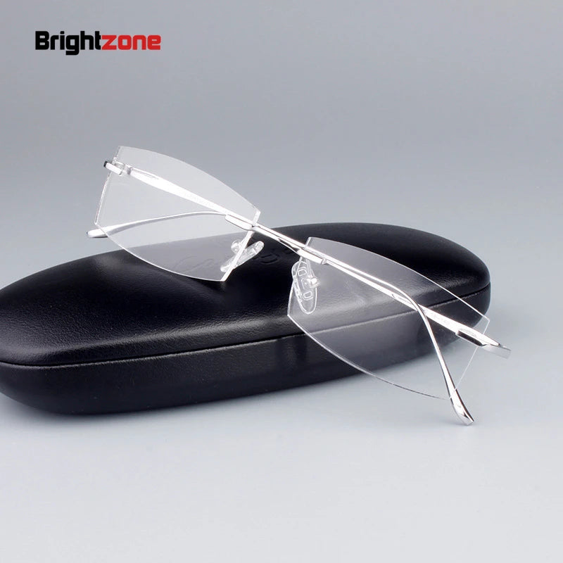 Brightzone Women's Rimless Rectangle Titanium Eyeglasses - Lightweight & Durable Titanium Frame for All-Day Comfort | Perfect for Work, Reading & Fashion Accessories