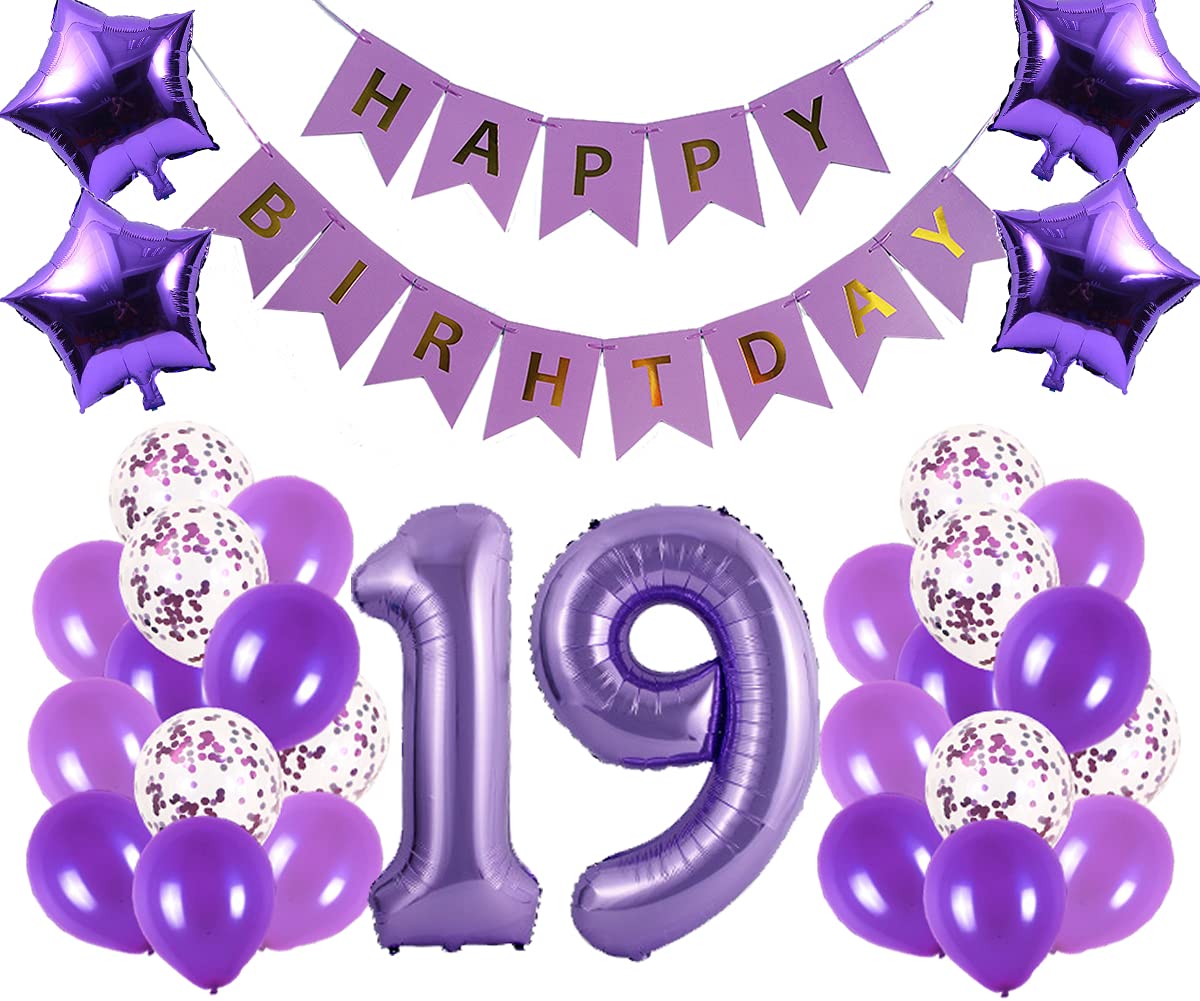 19th Birthday Party Decorations Kit - Happy Birthday Banner, Number 19 Balloons & Purple Party Supplies for 19 Year Old Celebration | Perfect for Teen Birthday Parties, Milestone Celebrations & Instagram-Worthy Decor