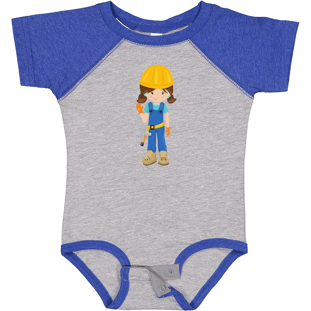 Inktastic Construction Girl Brown Hair Baby Bodysuit - Cute Hammer Design for Toddlers - Perfect for Playdates, Construction Themed Parties & DIY Projects