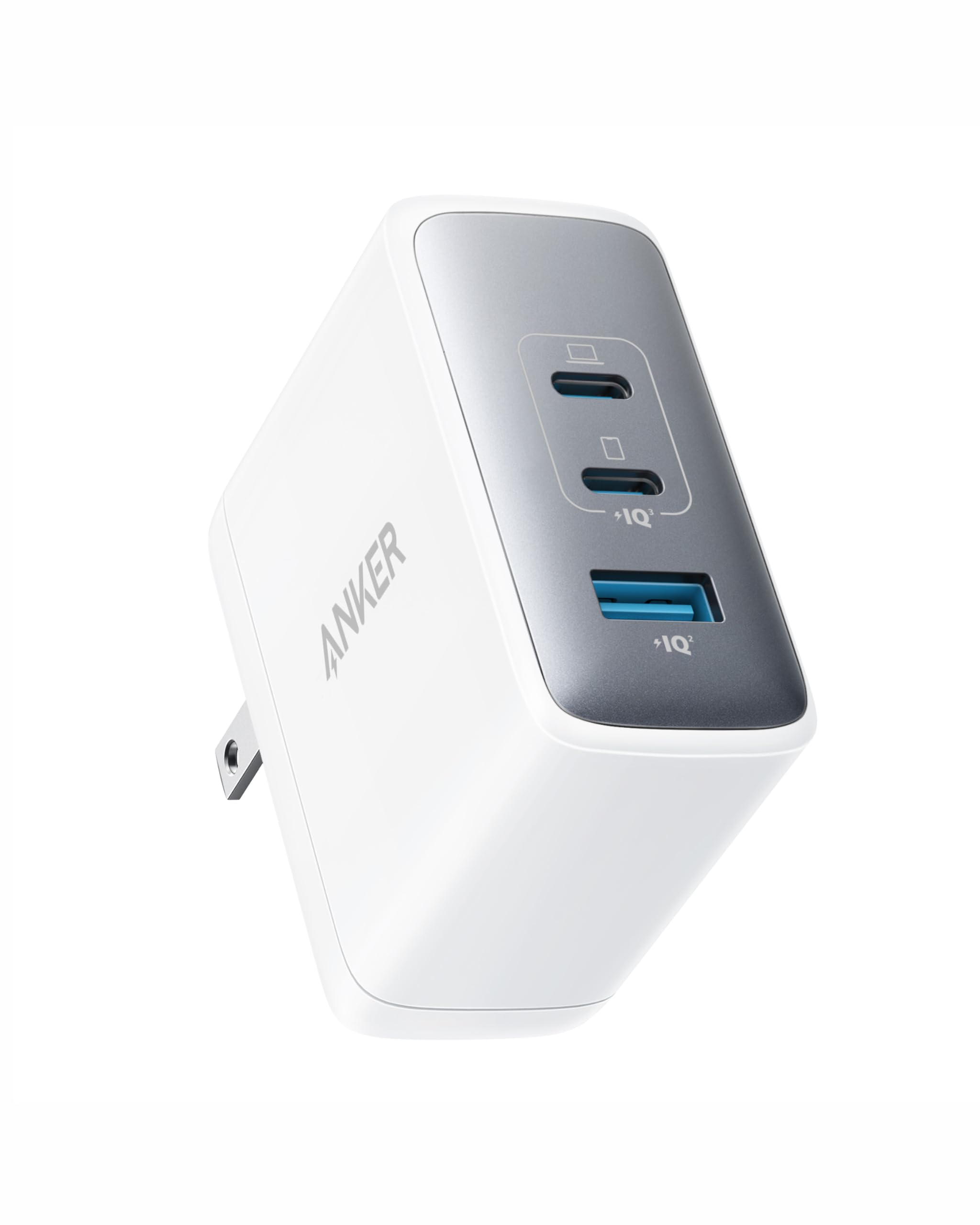 Anker 100W USB C GaN II Fast Charger - 3-Port Compact Wall Charger for MacBook, Dell XPS, iPad Pro, Galaxy S24, iPhone 16/15 - Perfect for Travel, Office & Home Charging Multiple Devices Simultaneously