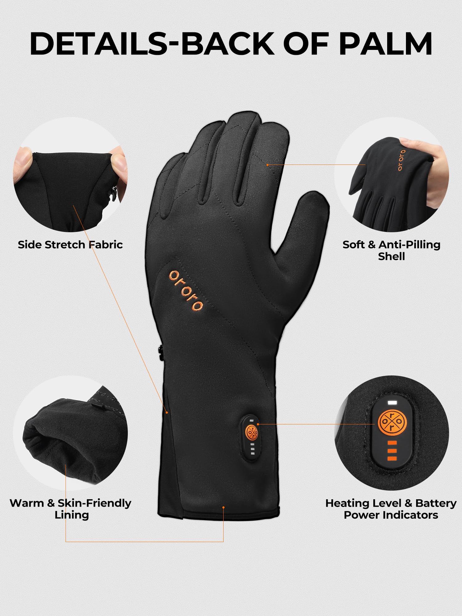 ORORO Heated Gloves Liner for Men & Women - Lightweight Battery Heated Gloves for Skiing, Snowboarding & Winter Sports - USB Rechargeable (Charger Not Included) - Stay Warm in Cold Weather