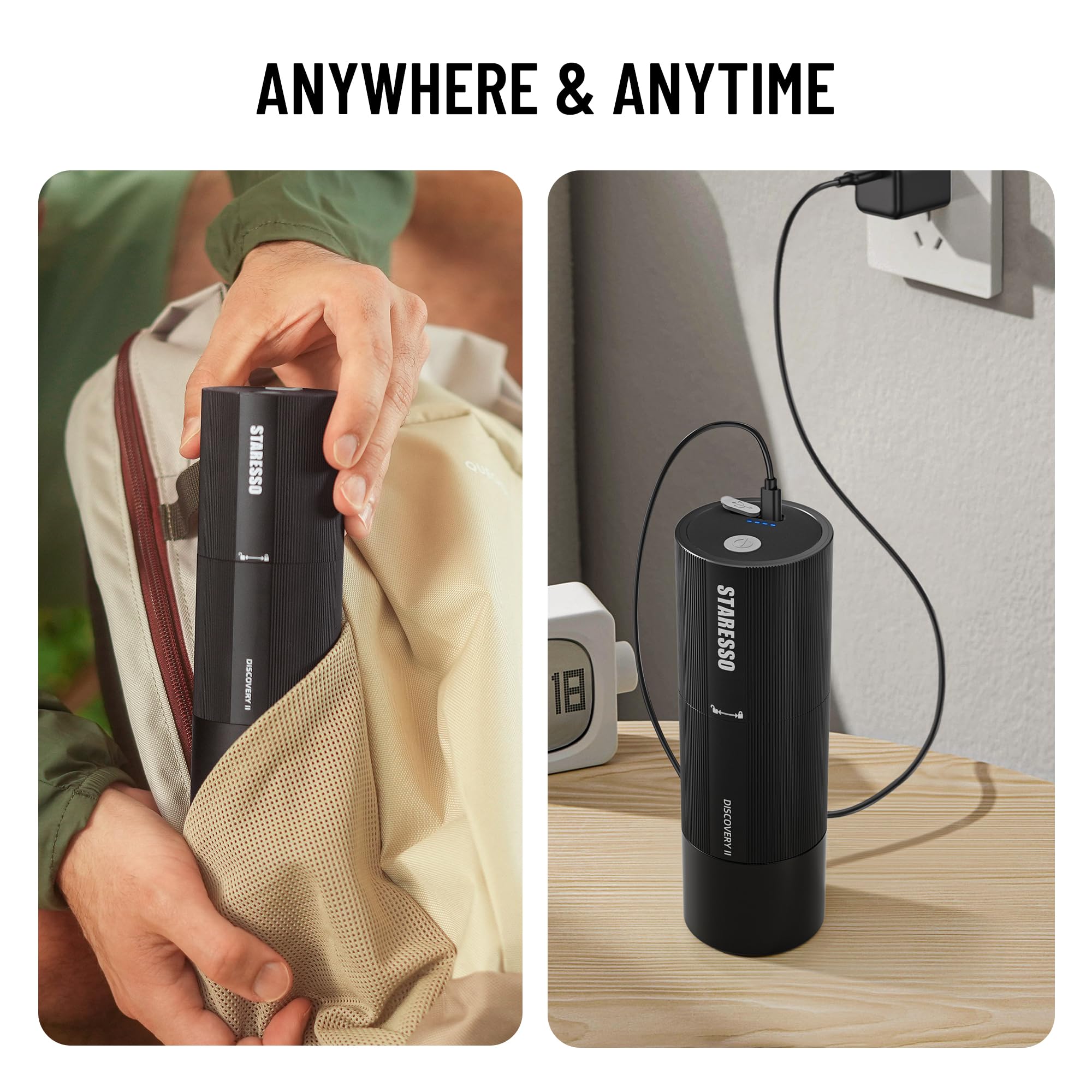 STARESSO Classic Portable Espresso Maker & Upgraded Discovery II PLUS Electric Coffee Grinder for Home, Office, Travel and Camping - Perfect for Espresso Lovers and Coffee Enthusiasts