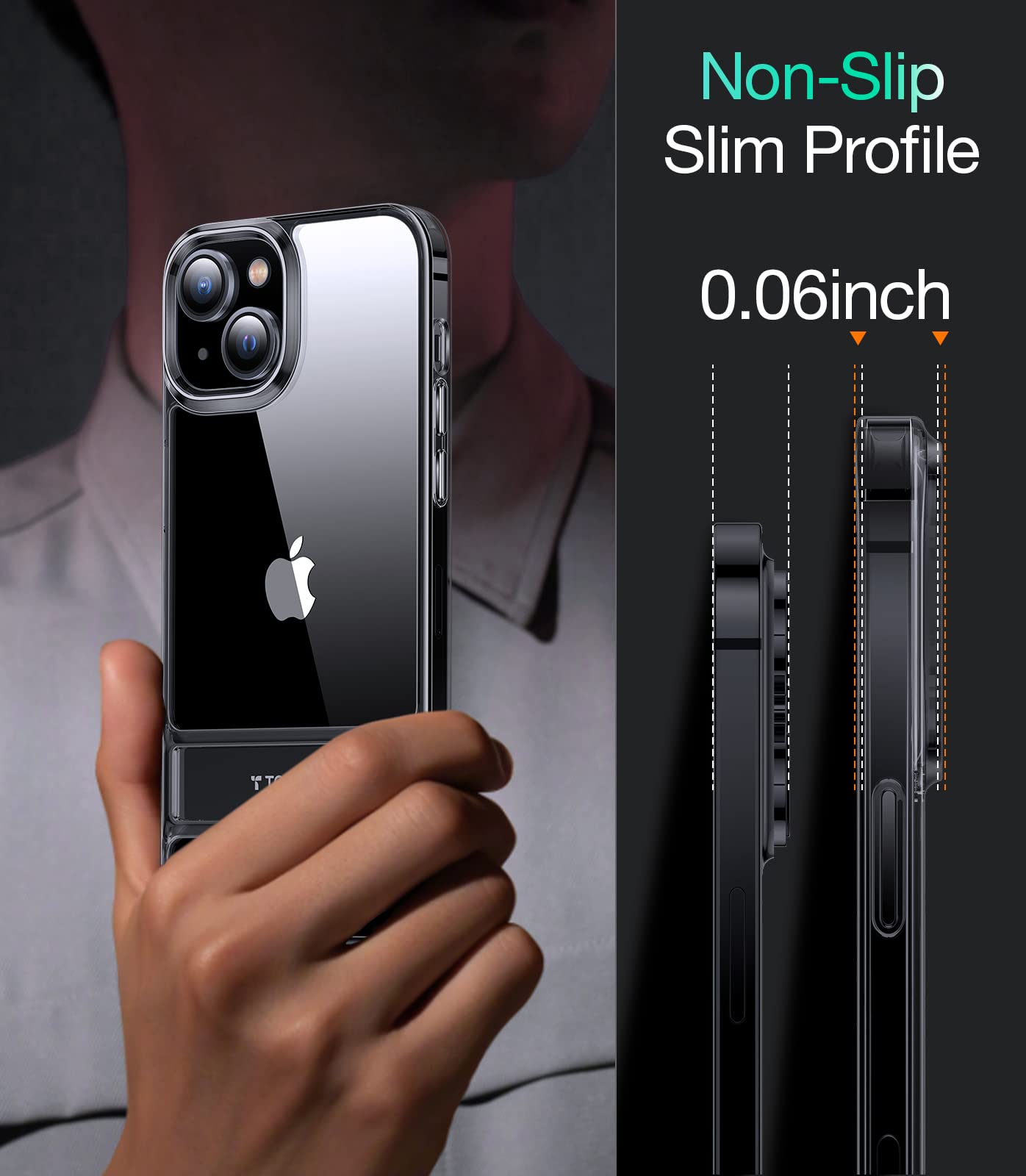 TORRAS MoonClimber Military Grade Shockproof Clear Phone Case for iPhone 15 Plus (6.7 Inch) - Slim Hard Protective Case with 3 Stand Modes, Anti-Yellowing Technology - Perfect for Work, Travel & Outdoor Activities