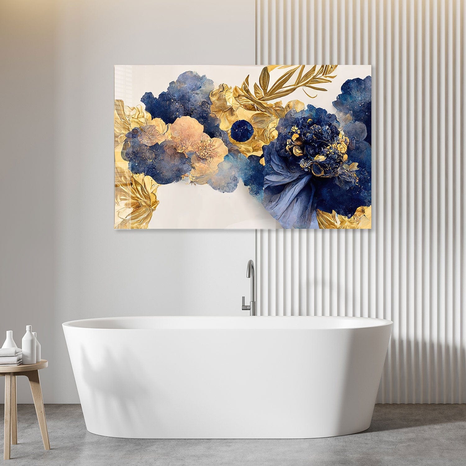 Yellow Blue Floral Tempered Glass Wall Art - Modern Home Decor for Living Room, Bedroom & Office - Shatterproof Glass Painting for Stylish Interior Design