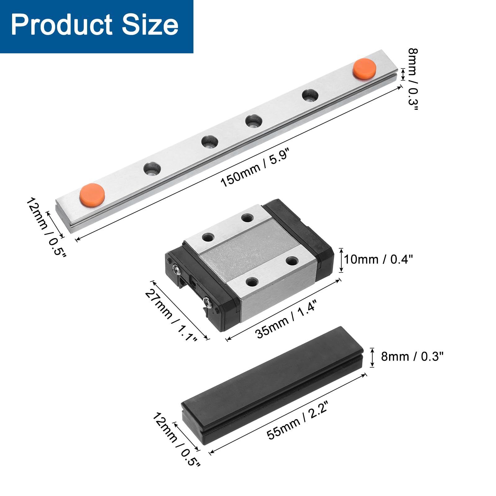 uxcell MGN12 150mm Linear Rail Guide with MGN12C Sliding Block for 3D Printers & CNC Machines - DIY Precision Motion System for Laser Cutters, Engraving Machines & Automation Projects (Black)