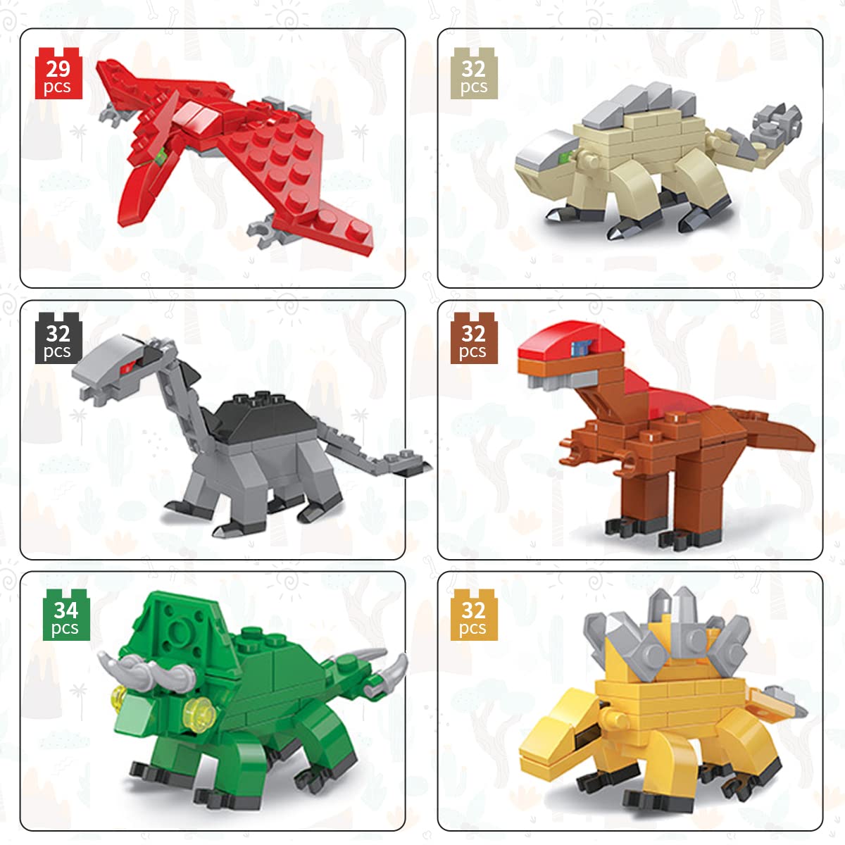 12 Pack Mini Dinosaur Building Block Sets - 6 in 1 STEM Educational Toys for Kids, Creative Construction Eggs with Party Favors for Birthday Goodie Bags | Perfect for Classroom Rewards, STEM Learning Activities & Birthday Party Gifts