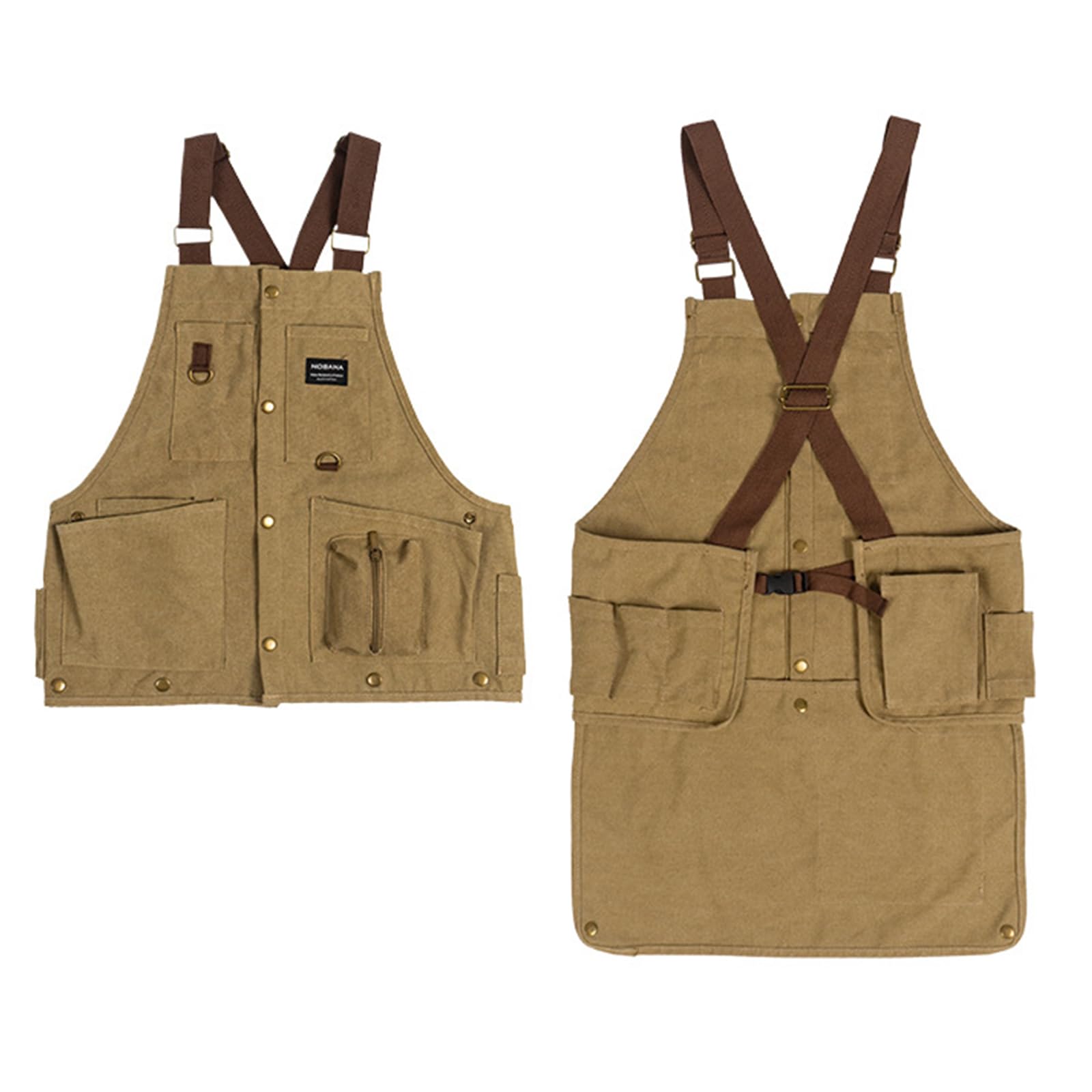 Heavy Duty Canvas Garden Tool Apron with Padded Shoulder Straps - Durable Workwear for Gardening, Landscaping & DIY Projects