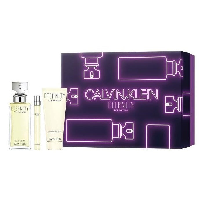 Calvin Klein CK Eternity Gift Set for Women - 100ML EDP Spray + 100ML Body Lotion + 10ML Mini Travel Spray | Perfect Valentine's Day Gift, Birthday Present & Anniversary Fragrance Set