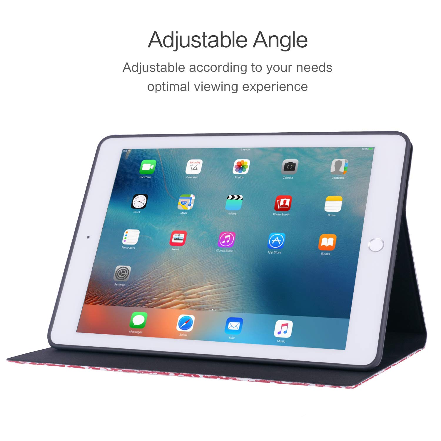 Vimorco Soft TPU Adjustable Stand Case for iPad Air/Air 2 (9.7 Inch) - Auto Wake/Sleep Protection Cover - Red Composition Book Design - Perfect for Work, Study & Entertainment