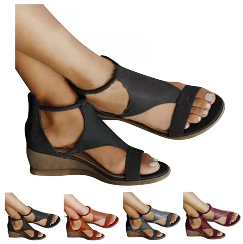 Lonyeer Women's Dressy Summer Sandals - Casual Flat Open Toe Flip Flops for Beach, Travel & Ankle Strap Roman Shoes | Black Comfortable Sandals for Women | Perfect for Outdoor, Vacation & Daily Wear (Size 8, D1)