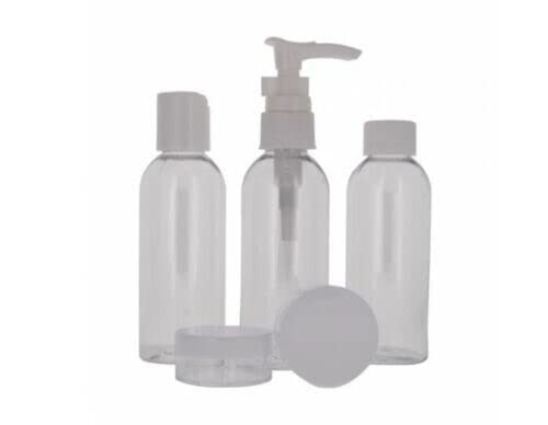 5-Piece Clear Travel Bottle Set - TSA Approved Leak-Proof Refillable Plastic Containers for Shampoo, Lotion & Toiletries | Includes Storage Bag | Perfect for Air Travel, Vacation & Daily Use