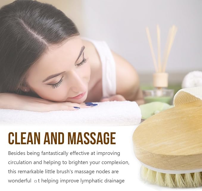 Natural Bristle Dry Skin Body Brush - Wooden Exfoliating & Massage Scrub Brush for Cellulite, Lymphatic Drainage & Improved Blood Circulation | SPA Quality for Soft Skin, Home & Shower Use