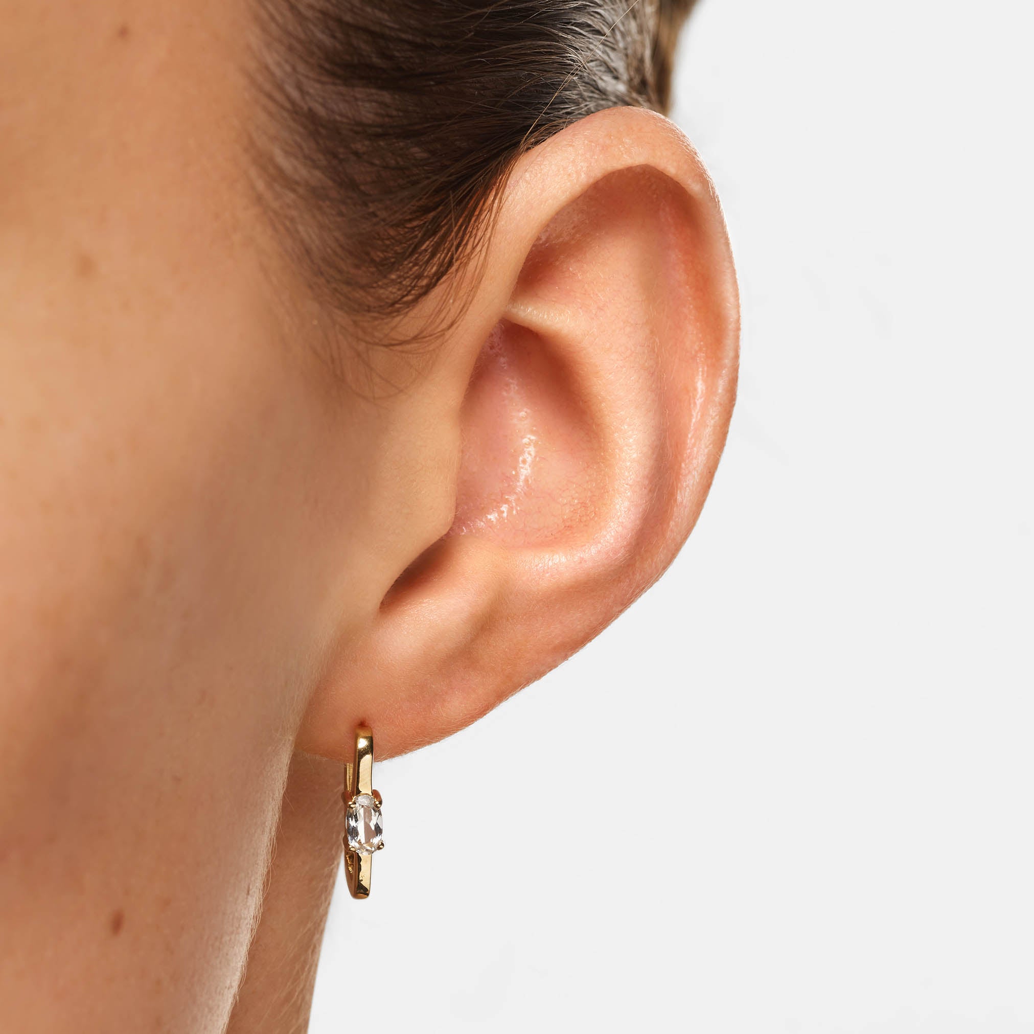 14K Gold White Topaz Paperclip Hoop Earrings for Women - Elegant Everyday Jewelry for Office & Date Night