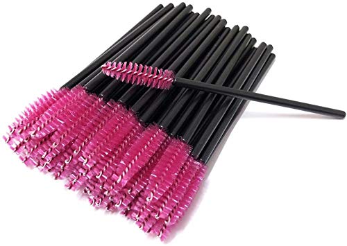 50 PCS Disposable Eyelash Brushes & Mascara Wands - Rose Red Cosmetic Makeup Brush Kit for Eyelash Extension, Eyebrow Styling & Professional Salon Use