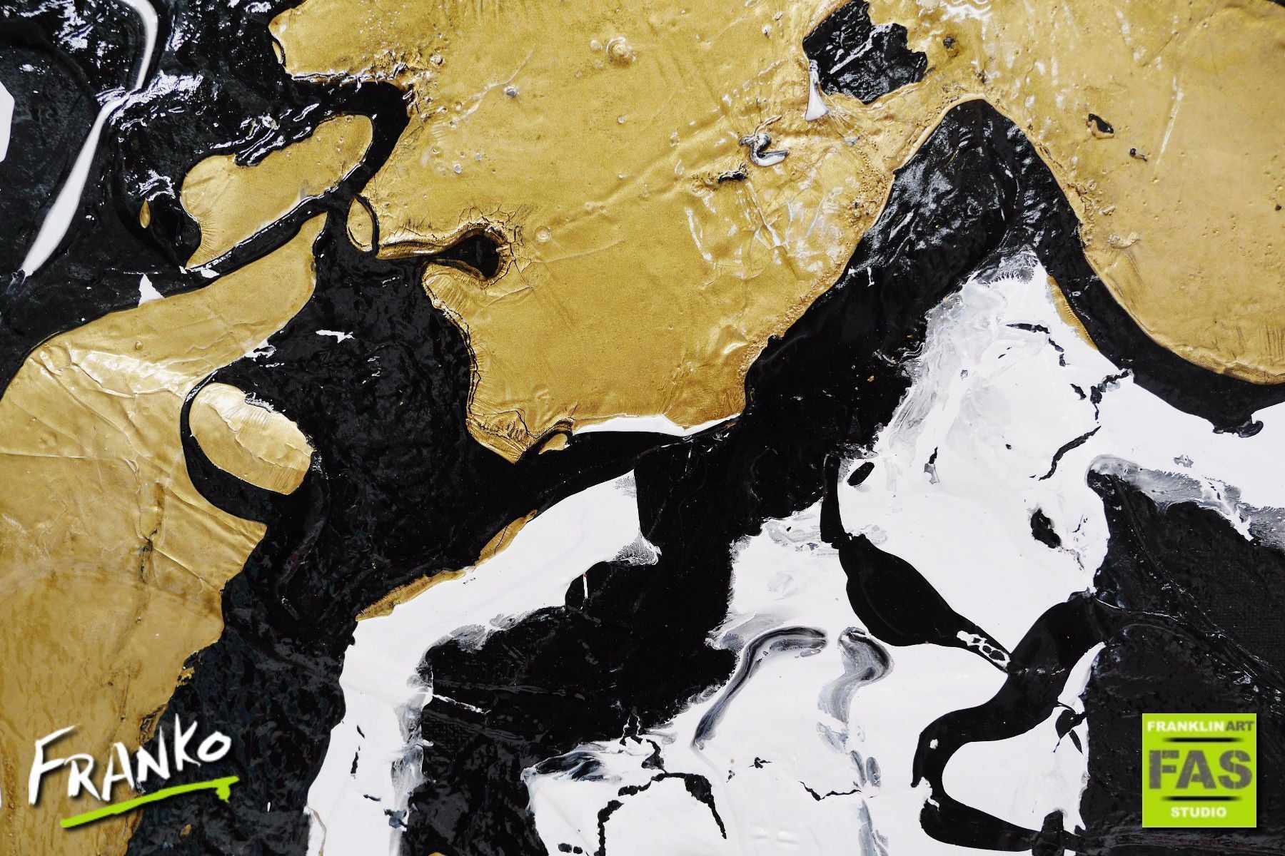 120cm x 100cm Black White Gold Abstract Canvas Painting - Modern Dark Wild Thing Wall Art for Living Room, Bedroom & Office Decor