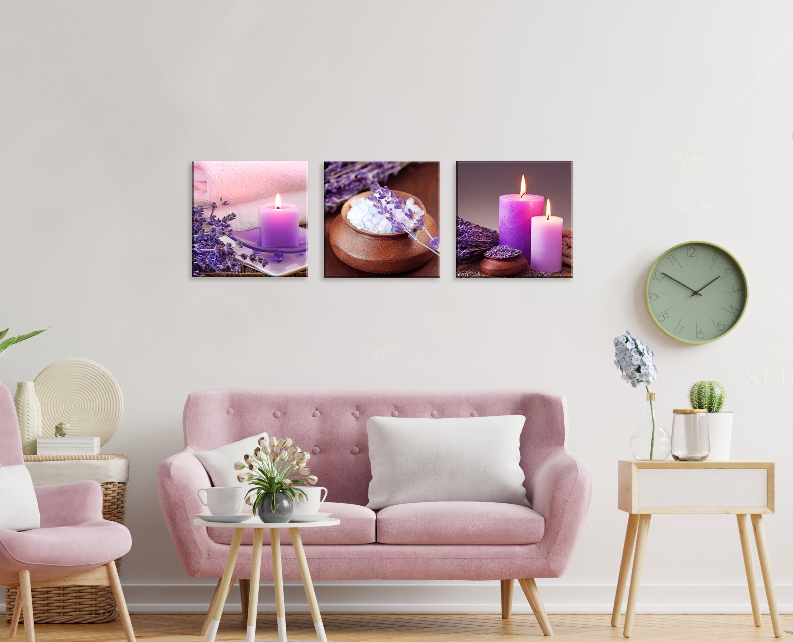 Tranquil Zen Canvas Wall Art - Purple Aromatherapy Candles & Lavender Flower Print - Ready to Hang Spa Decor for Bathroom, Bedroom & Meditation Space