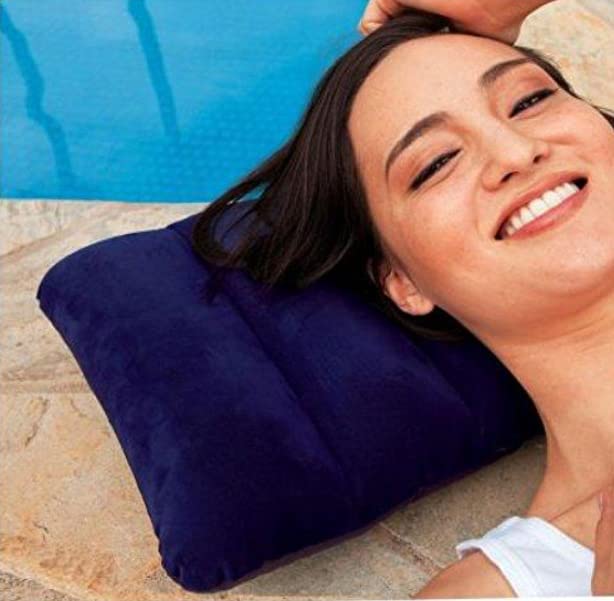 Trendmad Velvet Inflatable Travel Pillow for Neck Support - Soft & Portable Air Pillow for Airplane, Car, Camping (Blue, Pack of 1) - Perfect for Long Flights, Road Trips & Outdoor Adventures