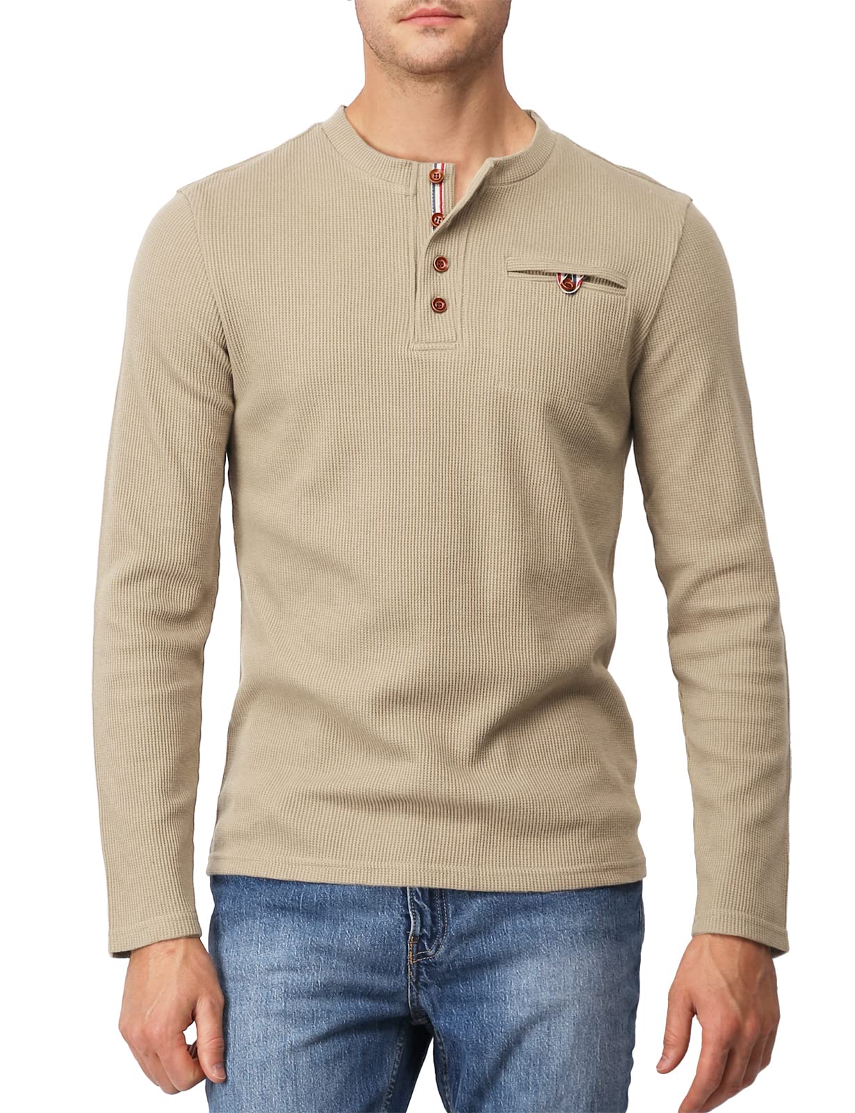 H2H Men's Casual Slim Fit Henley Cotton Shirt Long Sleeve Lightweight Waffle Fabric for Everyday Wear, Work & Outdoor Activities