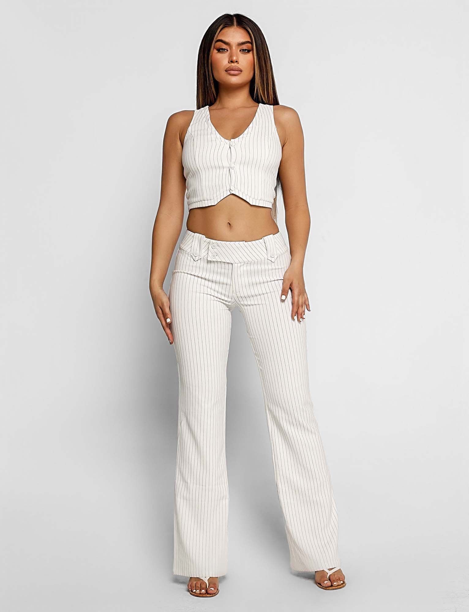Stylish KITTIE PANT WHITE PINSTRIPE Women's Fashion Trousers - Perfect for Office Wear, Casual Outfits & Special Occasions