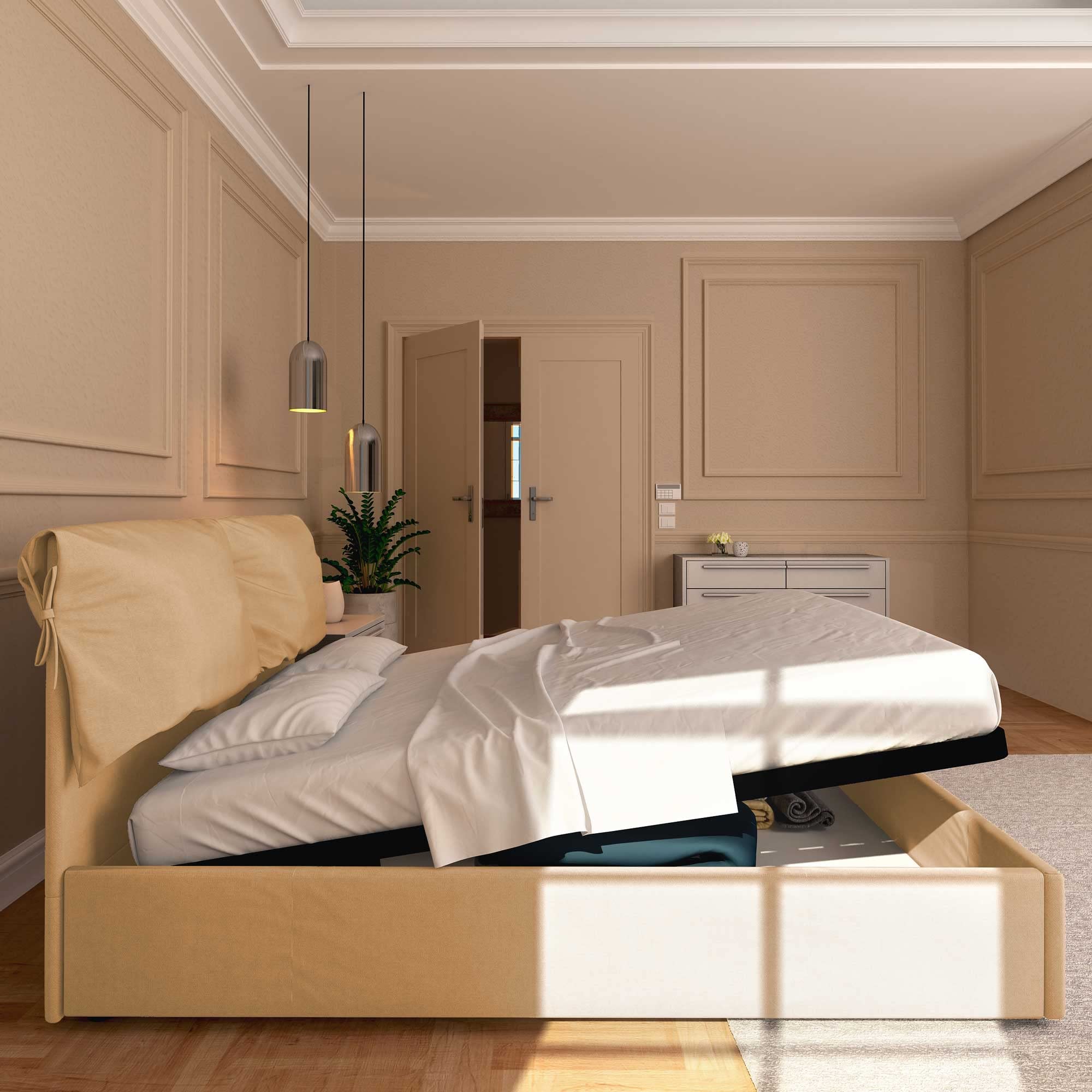 Baldiflex Single Bed with Storage - Licia Soft Synthetic Leather Upholstery, Slatted Base for Single Mattresses, 180 x 200 cm, Padded Headboard, Beige - Perfect for Small Bedrooms, Guest Rooms & Studio Apartments