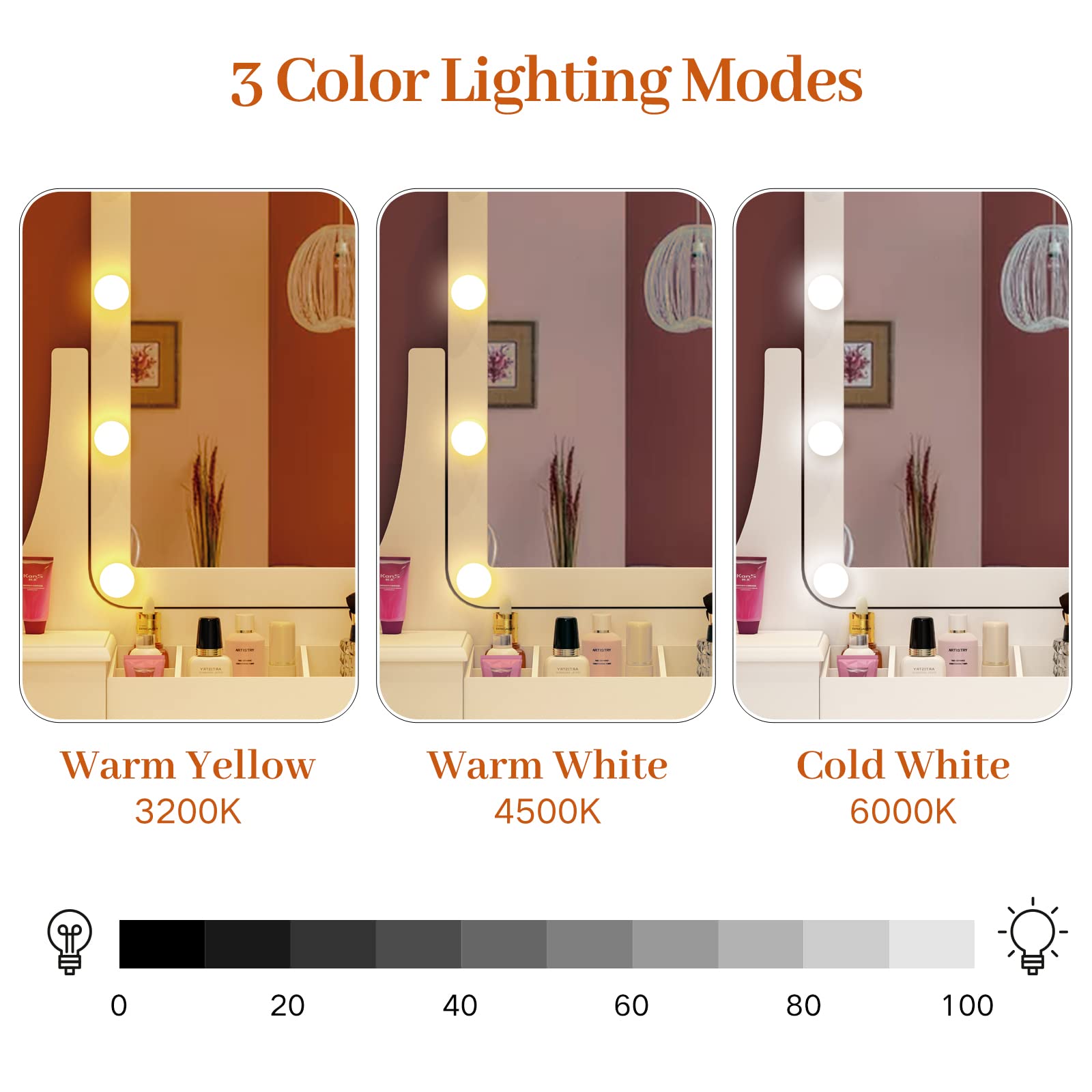 White Vanity Table with Lights & 5 Drawers - 360° Rotating Mirror Makeup Vanity Set for Bedroom, Dressing Room & Beauty Salon | LED Illuminated Vanity Desk with Storage