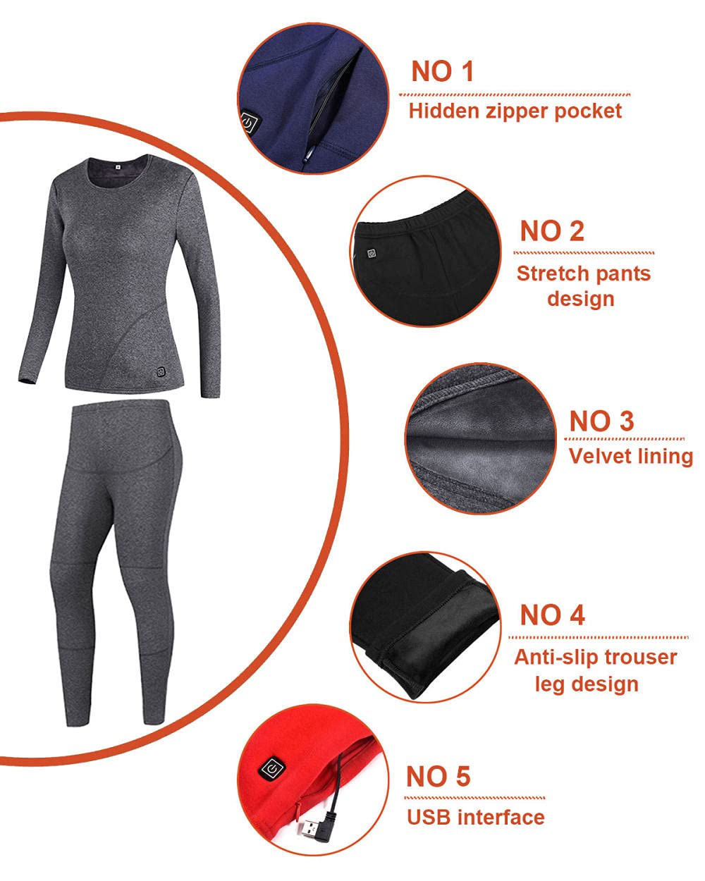 Women's Heated Thermal Underwear Set - USB Electric Long Underwear for Winter - Snow Leggings & Base Layer for Cold Weather - Perfect for Skiing, Snowboarding & Outdoor Activities