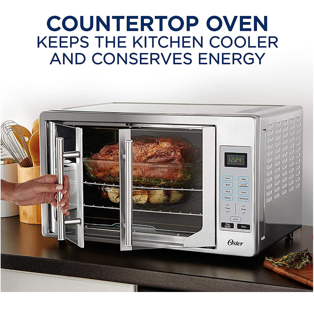 OSTER French Door Digital Toaster Oven - Stainless Steel Countertop Oven with Convection Baking | Certified Refurbished with Full Warranty | Perfect for Baking, Roasting & Broiling in Small Kitchens