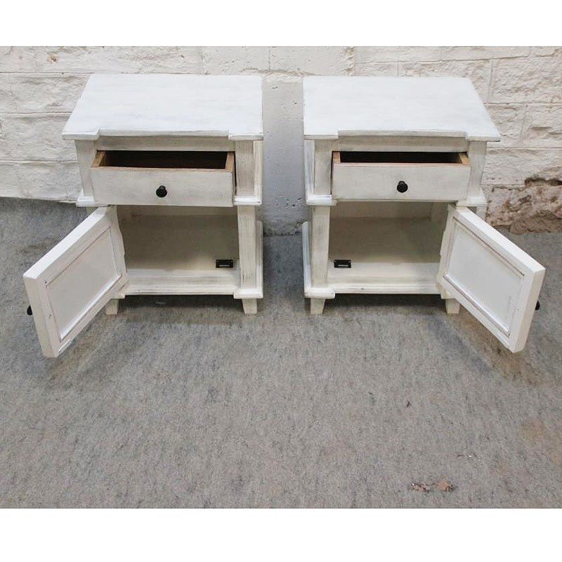 Whitewashed French Arched Glass Door Bedside Tables (Pair) - Elegant Nightstands for Bedroom, Living Room, or Office Decor