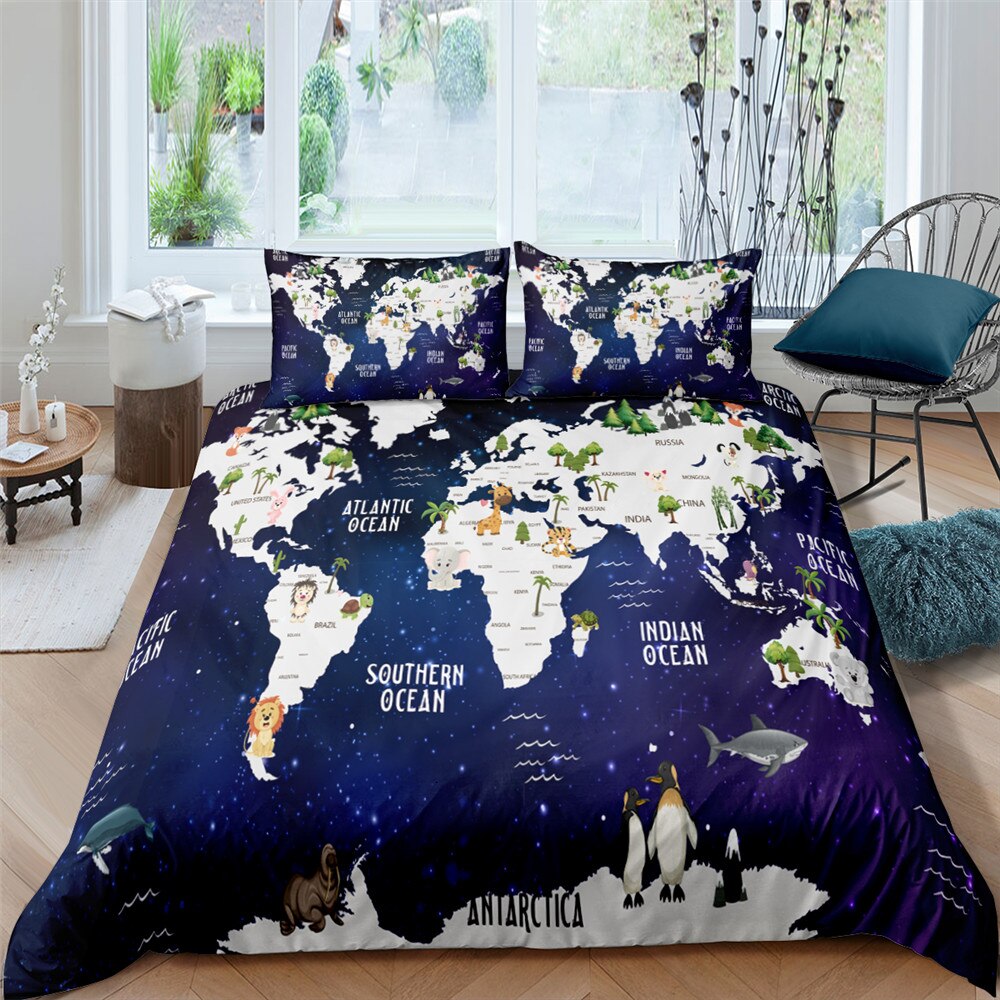 World Map Bedding Set - Premium Cartography Print Comforter & Sheet Set for Travel Lovers - Perfect for Dorm Rooms, Adventure Themed Bedrooms & Geography Enthusiasts