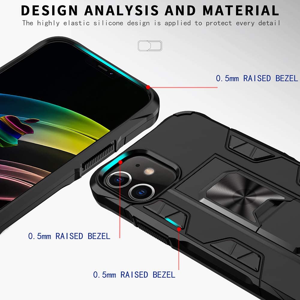 Military Grade Shockproof iPhone 12/12 Pro Case with Tempered Glass Screen Protector & Kickstand - Perfect for Outdoor Adventures, Work, and Daily Protection