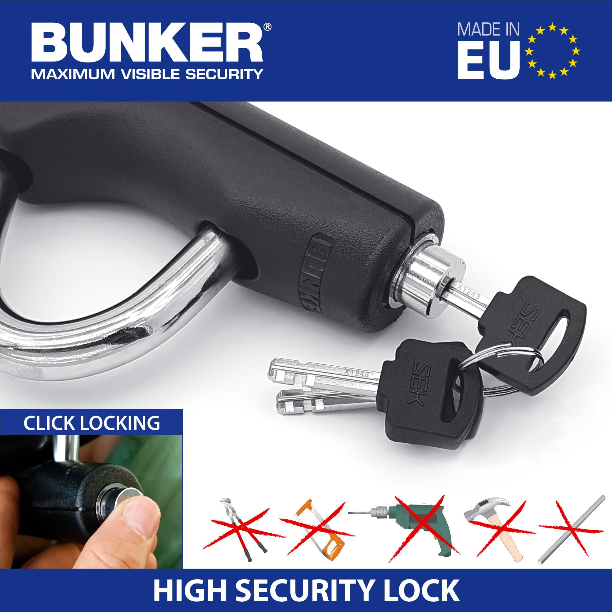 Bunker BT29 Heavy Duty Universal Anti-Theft Steering Wheel Brake Pedal Lock - Compact Telescopic Design for Cars, Trucks, Vans & RVs | Secure Parking, Travel Protection & Vehicle Security Solution