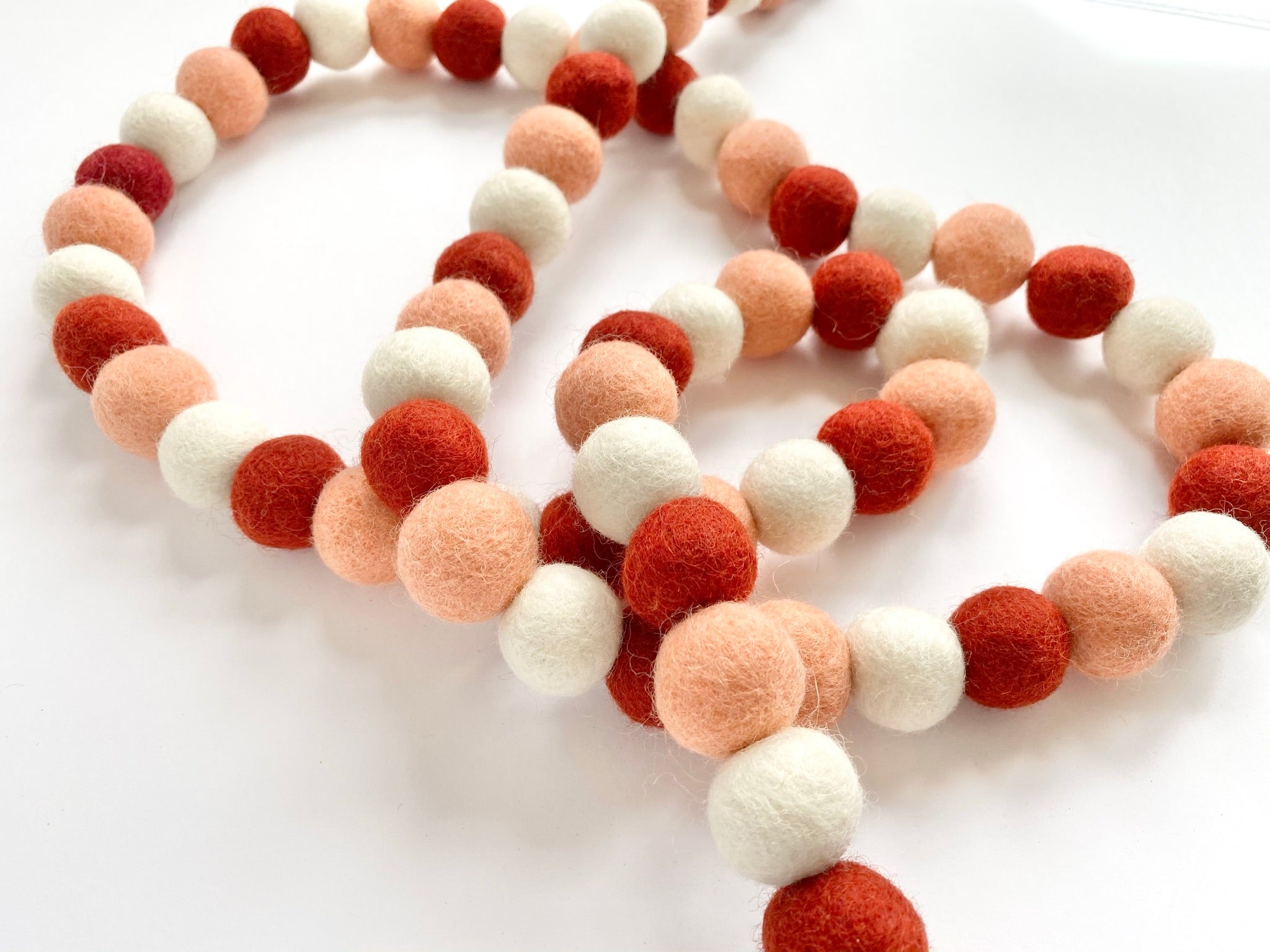 Rust Red Peach Gradient Felt Ball Garland - Handmade Decorative String for Nursery, Wedding, Party & Home Decor
