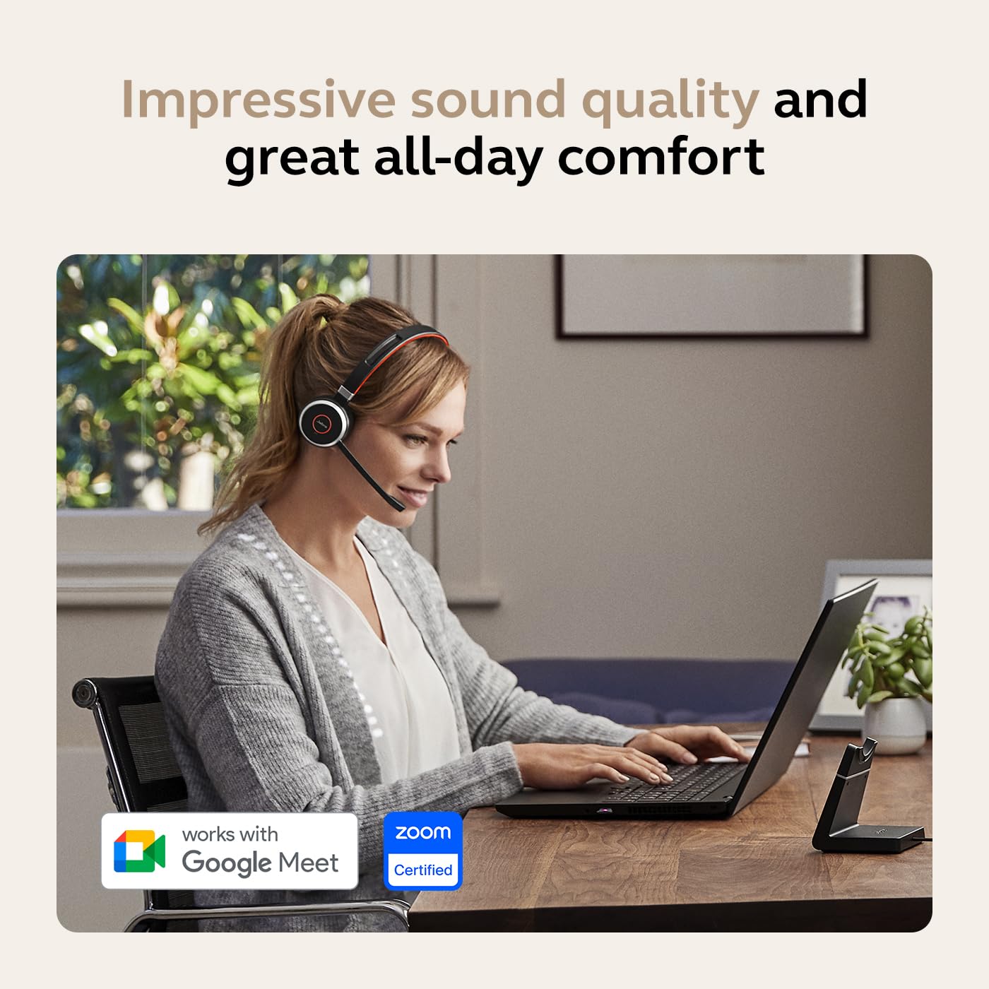 Jabra Evolve 65 SE Link380a UC Stereo Bluetooth Headset with Active Noise Cancelling Mic, 14H Battery & Dual Connectivity - Wireless Headphones for Office, Remote Work, Call Centers & Online Meetings - Black