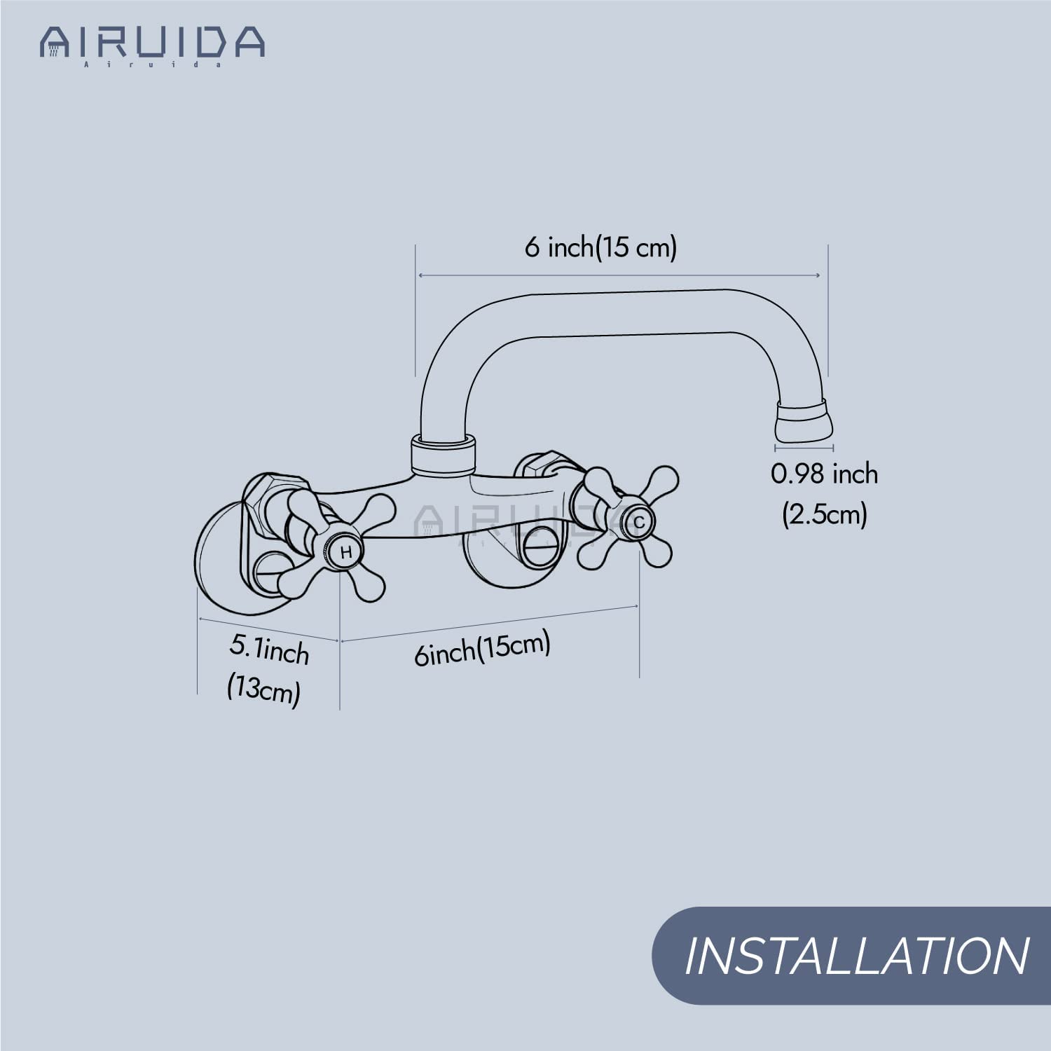 Airuida 6 Inch (15cm) Wall Mounted Kitchen Faucet - Chrome Polish Stainless Steel Commercial Grade with Spout & Connector Set - Perfect for Restaurant, Bar & Home Kitchen Installations