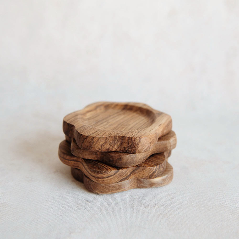 Eco-Friendly Wooden Flower Coaster Set - Natural Wood Drink Coasters for Home, Office & Outdoor Use - Perfect for Coffee, Tea & Wine Glasses