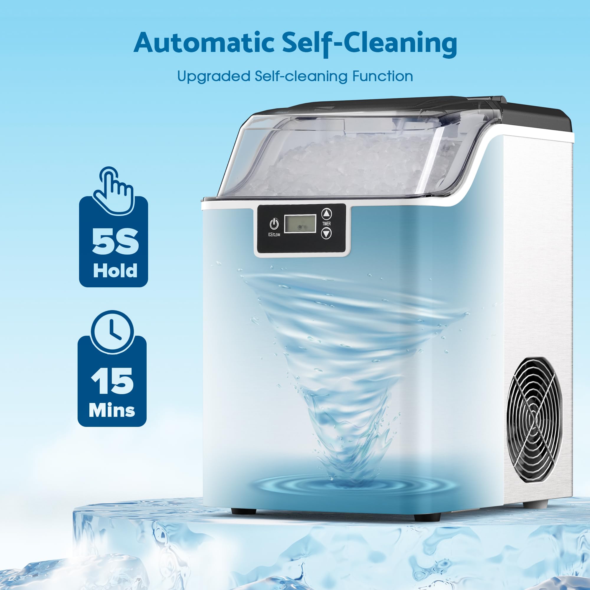 Portable Countertop Ice Maker Machine with Basket & Scoop - 38Lbs/24H Soft Chewable Pellet Ice Maker - One-Touch Operation - Compact Nugget Ice Maker for Home Kitchen, Office, RV, Camping & Parties - Perfect for Cocktails, Sodas & Beverages - Grey