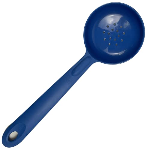 Rite-Size 8 oz. Perforated Round Circle Server Portion Utensil - Heat-Resistant Copolymer Plastic Professional Cooking Tool (Blue) - Perfect for Serving Appetizers, Desserts & Small Portions at Parties, Catering & Restaurants