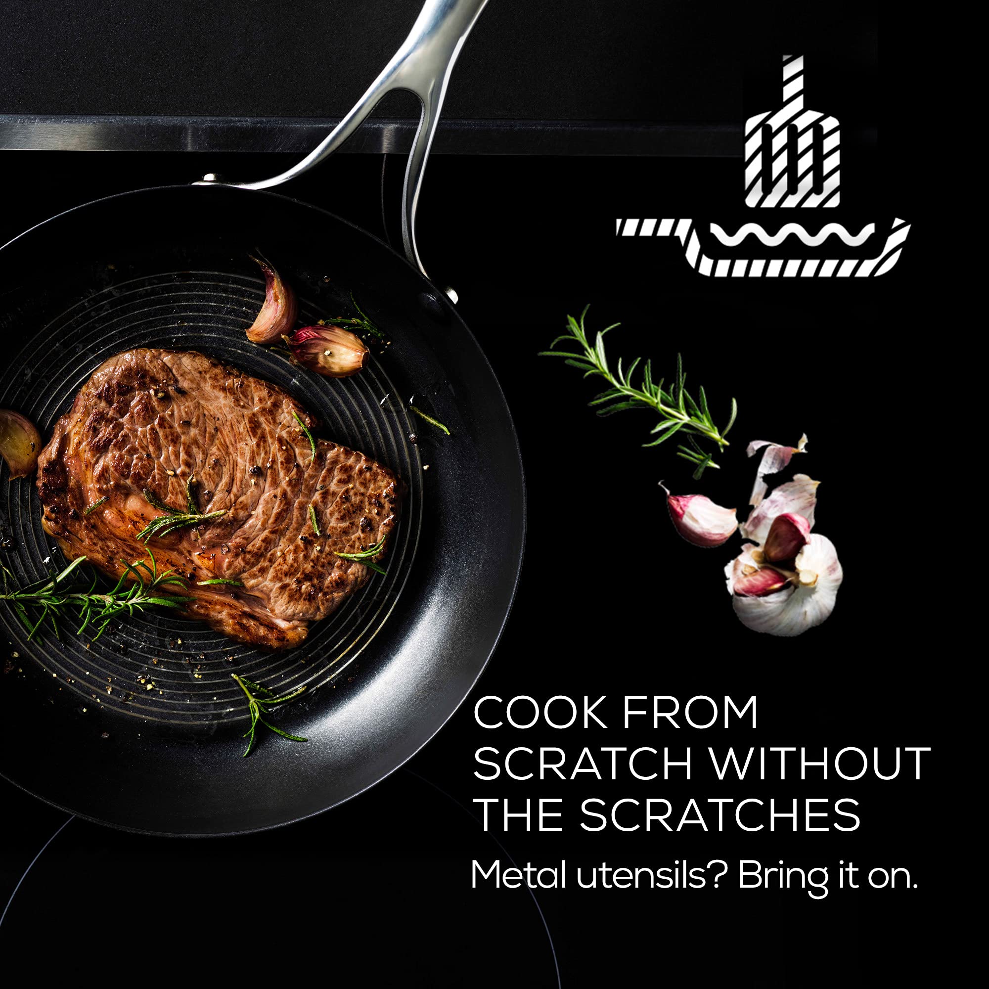 Circulon Steelshield 30cm Stainless Steel Saute Pan with Glass Lid - 4.7L Induction Cookware, Hybrid Nonstick Surface, Oven & Dishwasher Safe, Metal Utensil Friendly - Perfect for Searing, Stir-Frying & Sauteing at Home