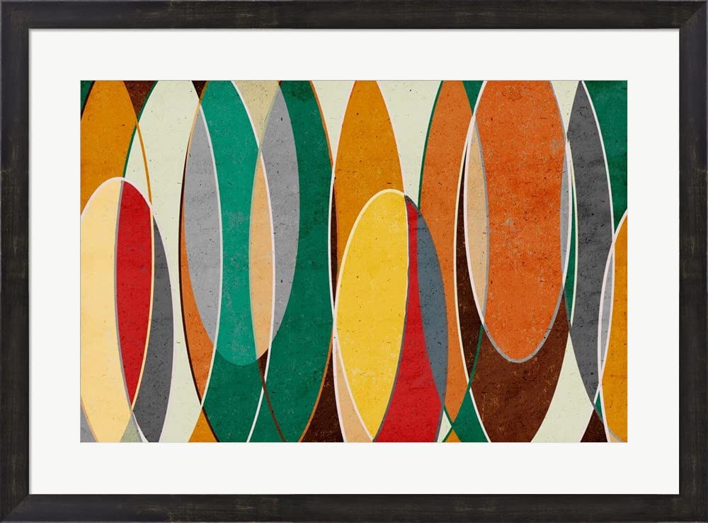 Bright Retro Vibes Framed Wall Art Print - 31x23 Inches Espresso Brown Frame - Vintage Home Decor for Living Room, Bedroom & Office